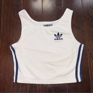 Vintage 1980s Adidas White Tank with Blue Stripes